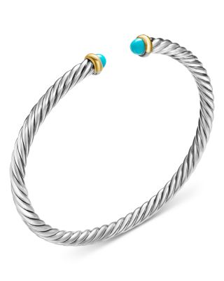 Sterling Silver & 14K Yellow Gold Cable Flex Turquoise Bracelet, 4mm