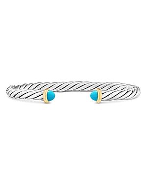 Men's 14K Yellow Gold & Sterling Silver Cable Flex Turquoise Cuff Bracelet