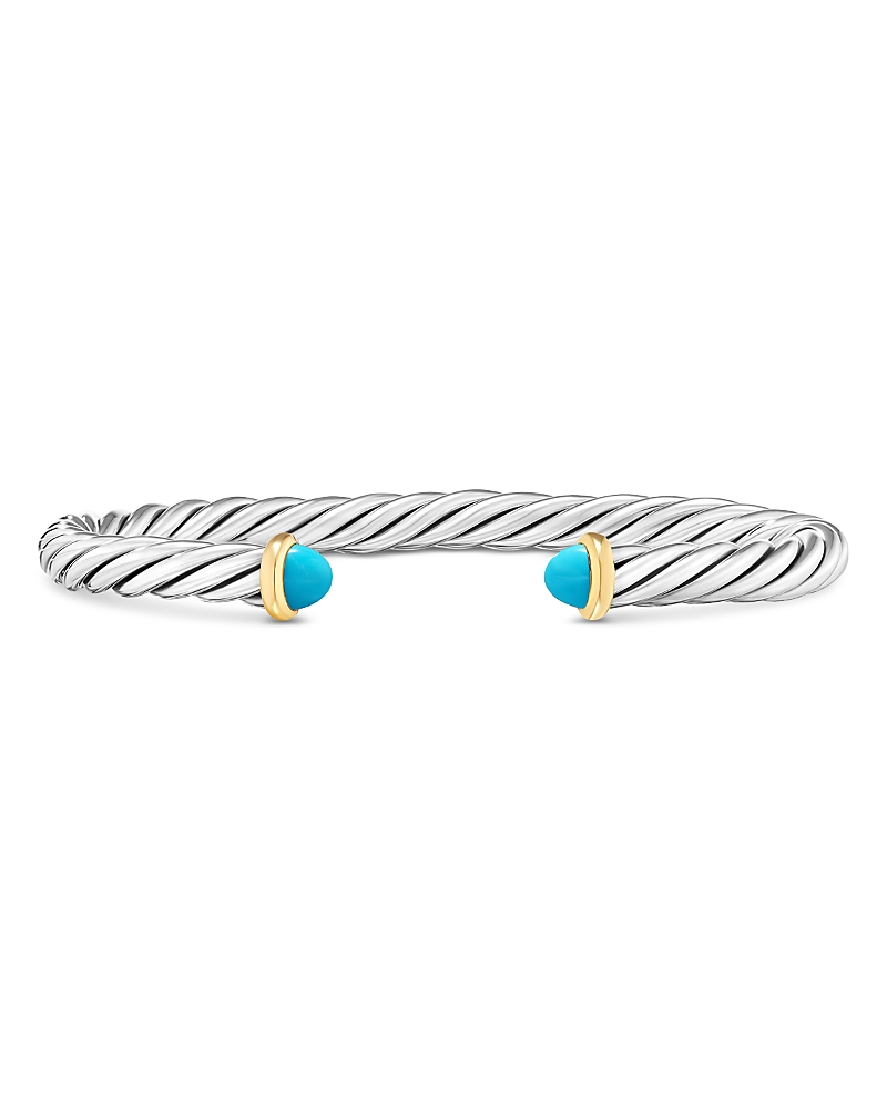 David Yurman Men's Cable Cuff Bracelet in Sterling Silver with 14K Yellow Gold and Turquoise, 6mm