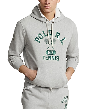 Shop Polo Ralph Lauren Wimbledon Graphic Fleece Hoodie In Grey Heather