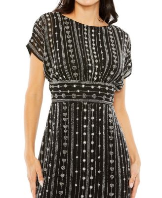 Beaded Cap Sleeve Column Midi Dress