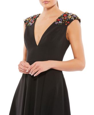 Beaded Cap Sleeve A Line Midi Dress