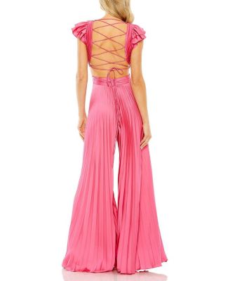 Ruffle Cap Sleeve Cutout Heat Pleated Jumpsuit