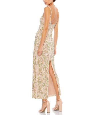 Sleeveless Hand Beaded Floral Midi Dress