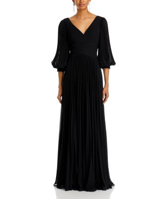 Chiffon Pleated V Neck Gown