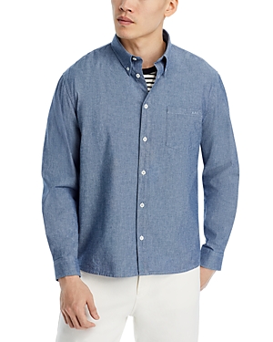 Shop Apc Chemise Eduardo Long Sleeve Button Down Shirt In Indigo