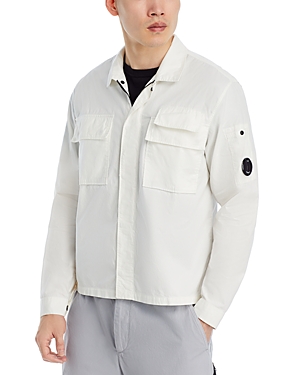 Shop C.p. Company Long Sleeve Zip And Snap Shirt Jacket In Gauze White