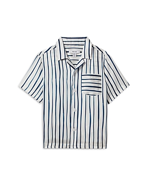 Shop Reiss Boys' Rava Jr Regular Fit Button Down Camp Shirt - Little Kid In White/blue