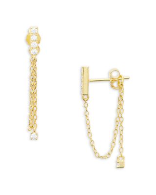 Shashi Cubic Zirconia Bar & Chain Front to Back Earrings