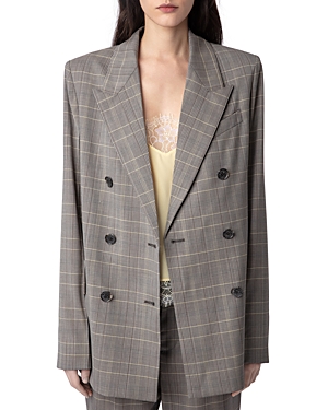 Shop Zadig & Voltaire Vaena Plaid Oversized Blazer In Gris