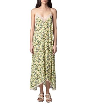 Zadig & Voltaire Risty Lace Trim Floral Slip Dress In Cedra