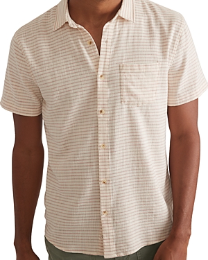 Shop Marine Layer Classic Printed Stretch Selvage Shirt In Warm Stripe