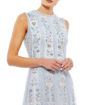 Sleeveless High Neck Embroidered Mini Dress