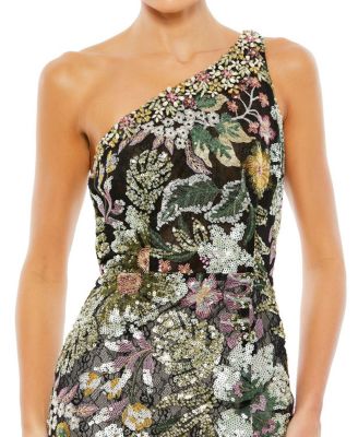 Embellished Floral One Shoulder Gown