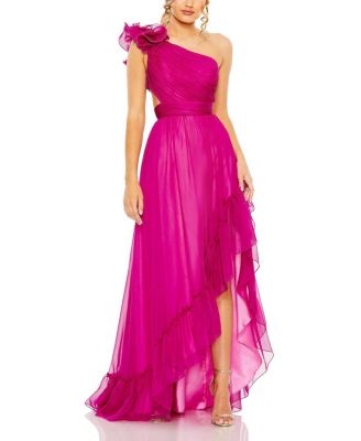Mac Duggal Ruffled One Shoulder Asymmetrical Gown | Bloomingdale's