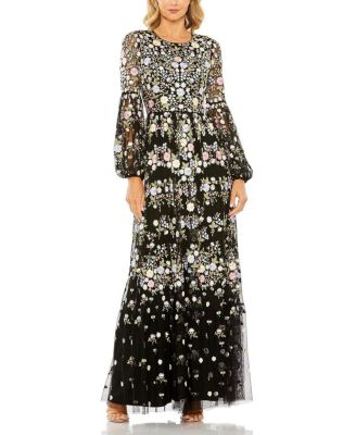 Mac Duggal High Neck Floral Embroidered Puff Sleeve Gown | Bloomingdale's  Women