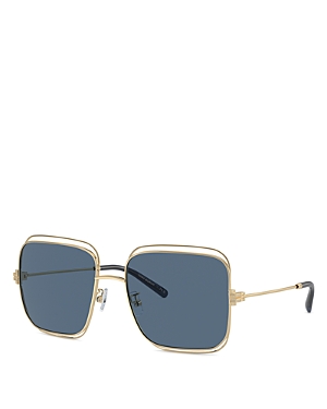 Shop Tory Burch Eleanor Metal Square Sunglasses, 57mm In Gold/blue Solid
