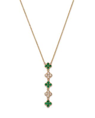 Bloomingdale's Fine Collection Emerald & Diamond Linear Clover Pendant Necklace in 14K Yellow Gold, 18