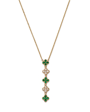 Emerald & Diamond Linear Clover Pendant Necklace in 14K Yellow Gold, 18