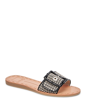 Shop Dolce Vita Women's Dasa Slip On Buckled Slide Sandals In Black/natural Raffia