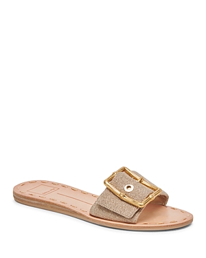 Shop Dolce Vita Women's Dasa Slip On Buckled Slide Sandals In Light Gold Raffia