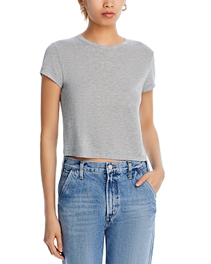 Agolde Adine Cropped Cotton Crewneck Tee In Grey Heather