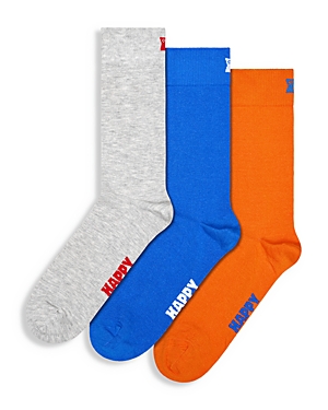 Shop Happy Socks Solid Crew Socks, Pack Of 3 In Grey