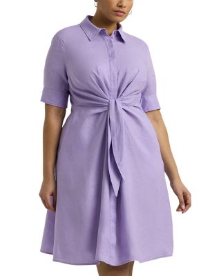 Ralph Lauren - Plus Tie Front Linen Shirtdress