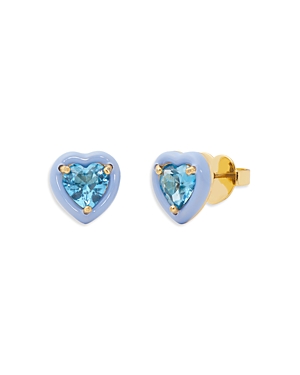 Shop Kate Spade New York Sweetheart Blue Cubic Zirconia Framed Heart Stud Earrings In Blue/gold
