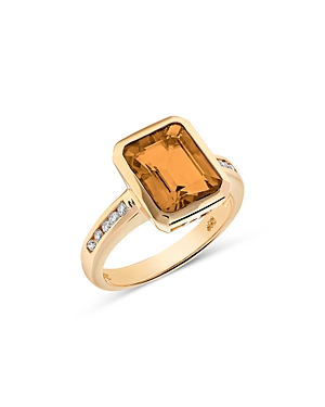 Citrine & Diamond Statement Ring in 14K Yellow Gold