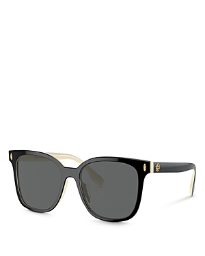 Shop Tory Burch Thin Miller Square Sunglasses, 53mm In Black/gray Solid