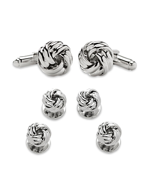 Cufflinks, Inc Silver-tone Knotted Stud & Cufflink Set In Silver