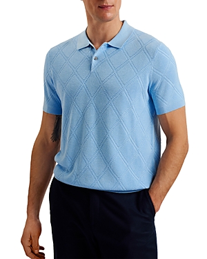 Shop Ted Baker Diagonal Diamond Short Sleeve Polo Shirt In Pale Blue