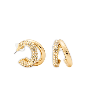 Shop Kenneth Jay Lane Pave Double Row C Hoop Earrings In Gold