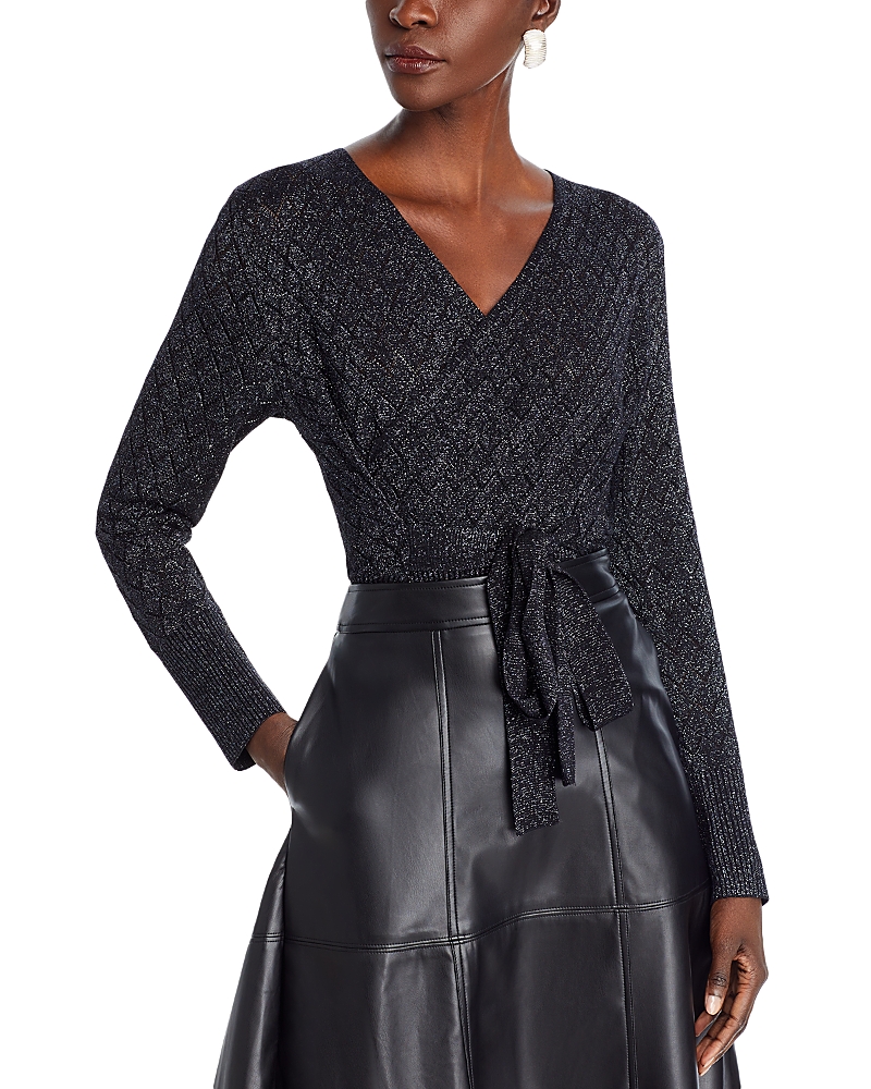 Nancy Yang Pointelle Surplice Sweater