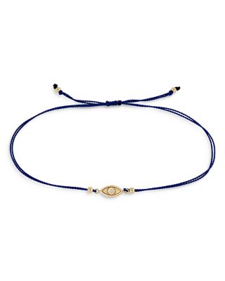 14K Yellow Gold Midi Bitty Diamond Evil Eye Navy Cord Bracelet