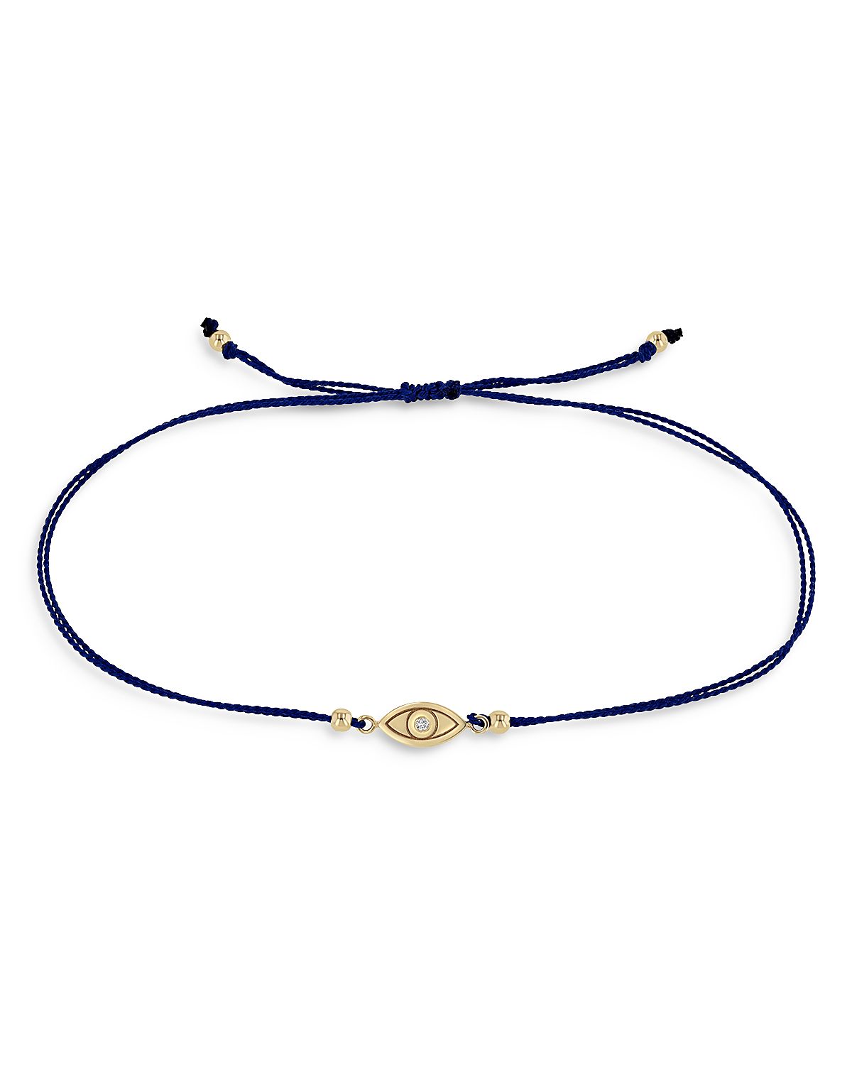 Zoe Chicco 14K Yellow Gold Midi Bitty Diamond Evil Eye Navy Cord Bracelet