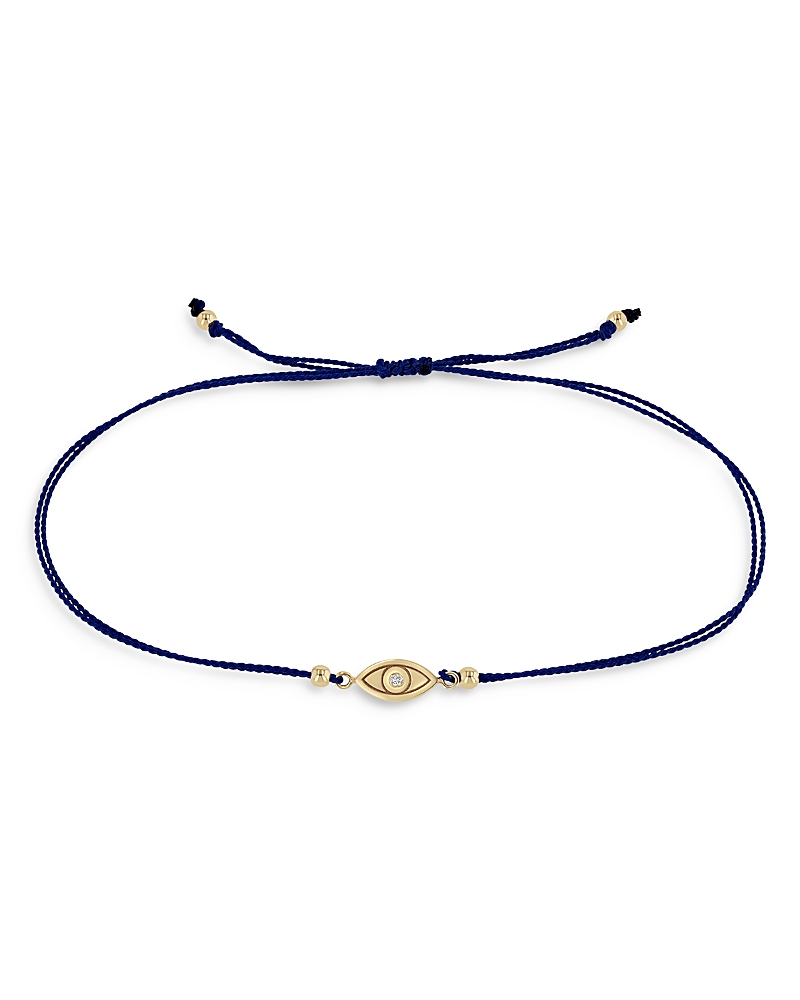 Zoe Chicco 14K Yellow Gold Midi Bitty Diamond Evil Eye Navy Cord Bracelet