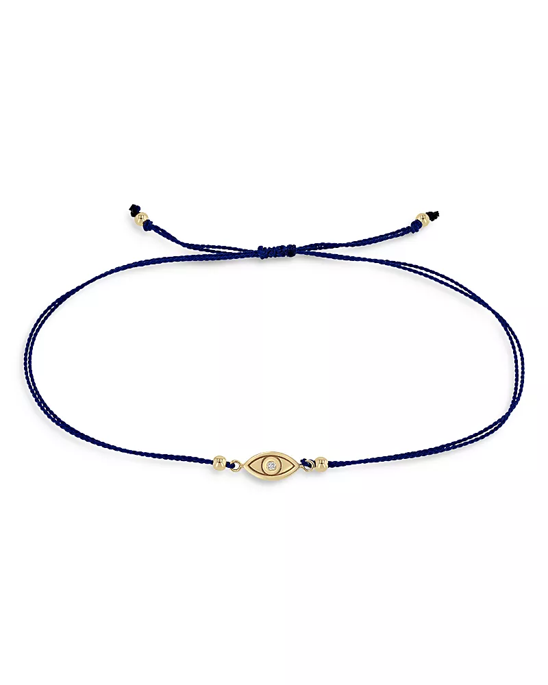 Zoe Chicco 14K Yellow Gold Midi Bitty Diamond Evil Eye Navy Cord Bracelet