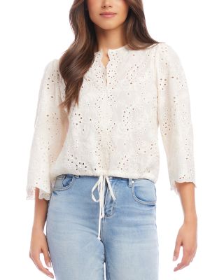 Karen Kane Eyelet Embroidered Tie Waist Top