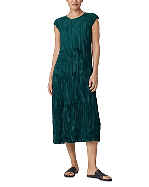 Eileen Fisher Petite Tiered A-line Crinkled Silk Midi Dress In Agean