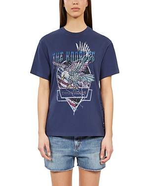 Shop The Kooples Lace Up Graphic Tee In Navy