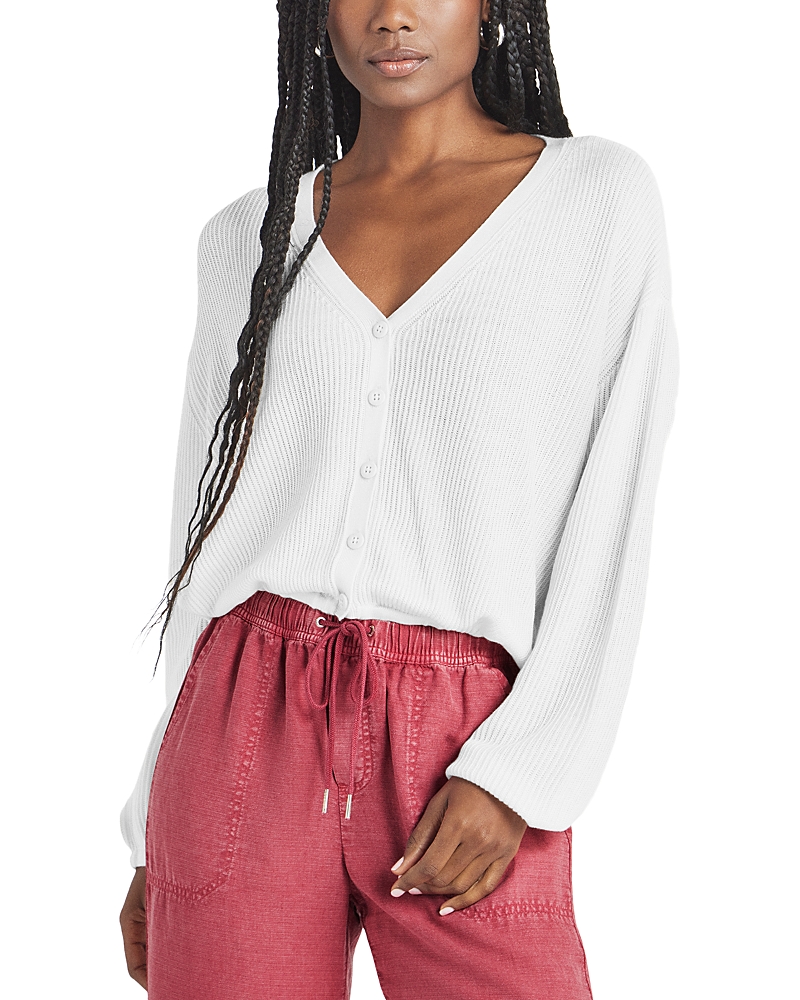 Splendid Bri Rib Blouson Sleeve Cardigan In Gray