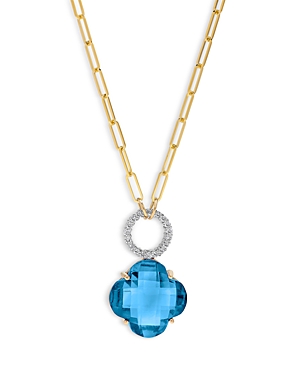 Bloomingdale's Blue Topaz Clover & Diamond Pendant Necklace in 14k Yellow & White Gold, 16