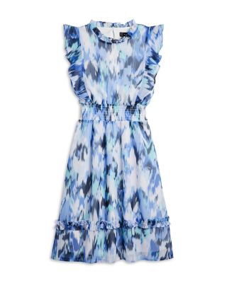 AQUA - Girls' Abstract Print Ruffle Dress, Little Kid, Big Kid - Exclusive