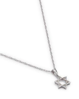 Diamond Accent Star of David Pendant Necklace in 14K White Gold, 18" 