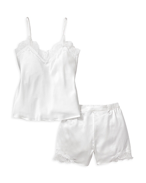 PETITE PLUME MULBERRY SILK WHITE LACE CAMI SHORTS SET