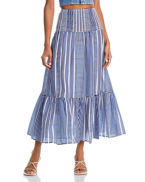 Shop Aqua Striped Midi Skirt - 100% Exclusive In Blue/white