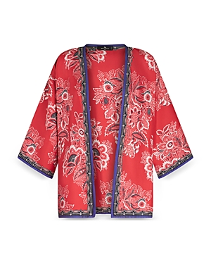 Silk Floral Open Front Jacket