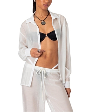 EDIKTED BREEZY OVERSIZED SHEER BUTTON UP SHIRT